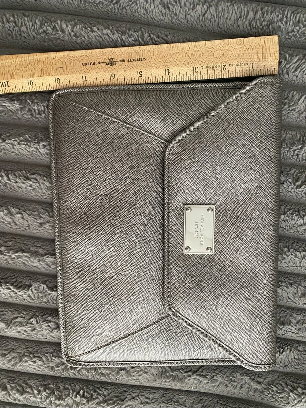 Michael Kors Silver Saffiano Tablet Sleeve with Logo Plate